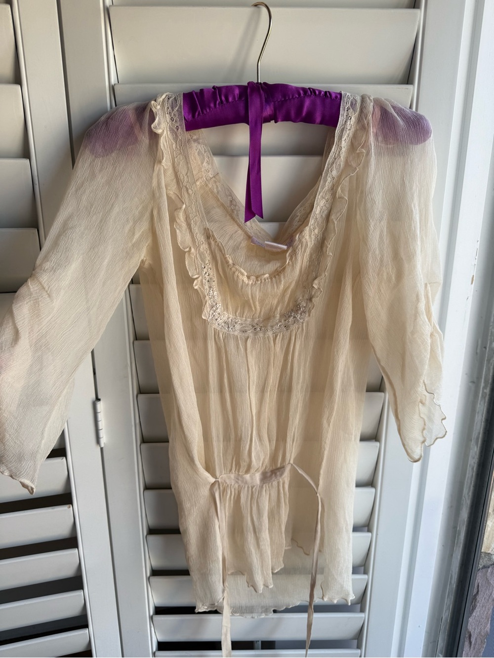 Rebecca Taylor Sheer Lace-Trim Women's Chemise in Cream cottage core sz 2